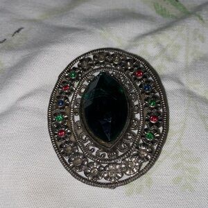 Elegant Silver Brooch with Multicolor Gemstones